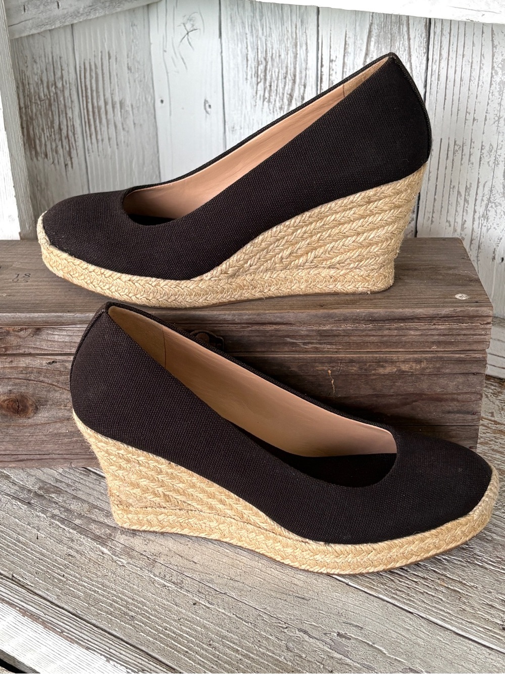 J.Crew Black Canvas Espadrille Wedge Pumps - Women 6.5